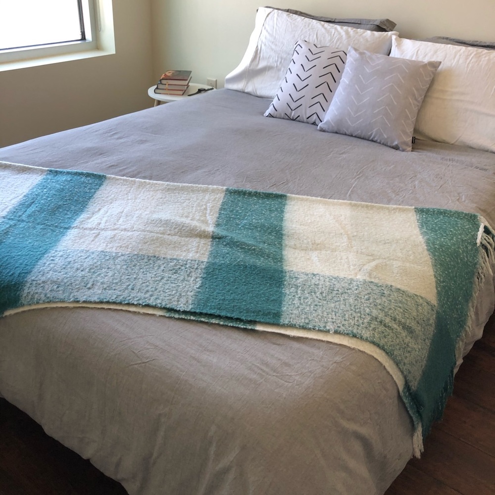 Blue and white checkered throw